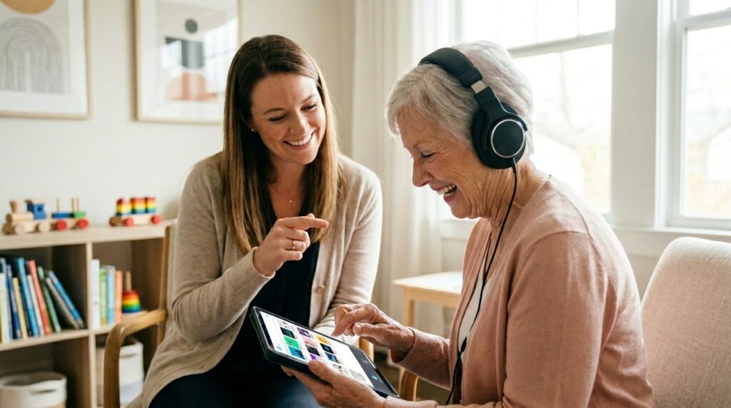 Fonoaudióloga_e_paciente_com_tablet_plataforma-de-treinamento -auditivo